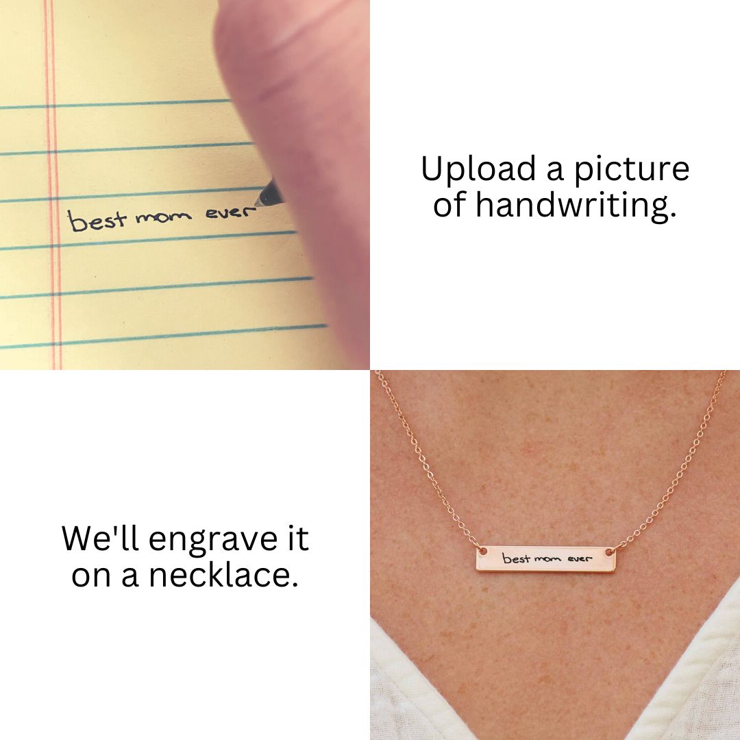 Custom Handwriting Necklace | Horizontal Bar | Gift for Mom