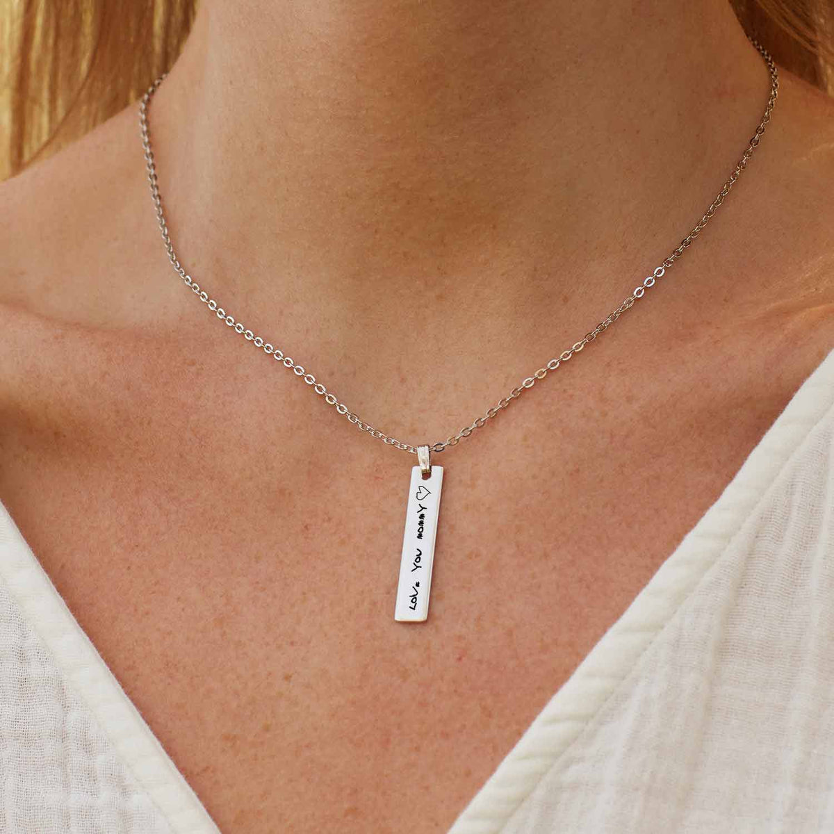 Custom Handwriting Necklace | Vertical Bar | Gift for Mom